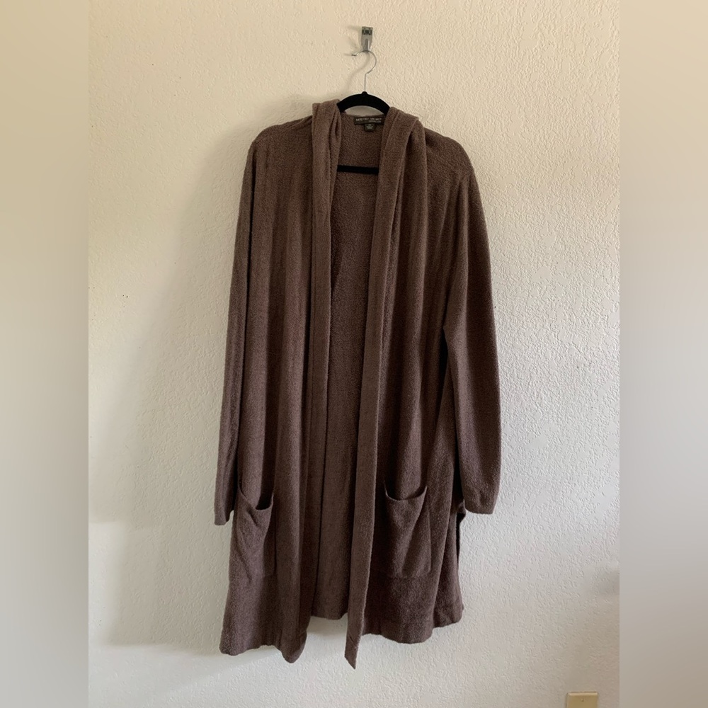 Barefoot Dreams Cozychic Lite Hooded Open Cardigan Sweater Purple Taupe Size 2X